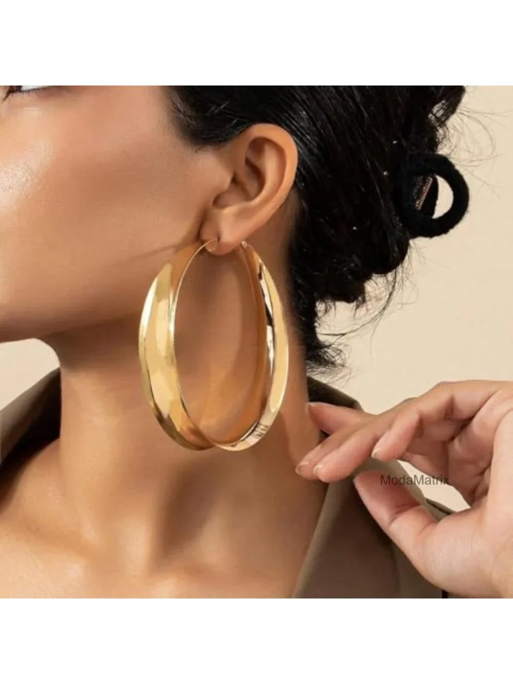 Chunky Hoop Earrings Wide Flat Huggie Hoops Dangle Statement Smooth Surface